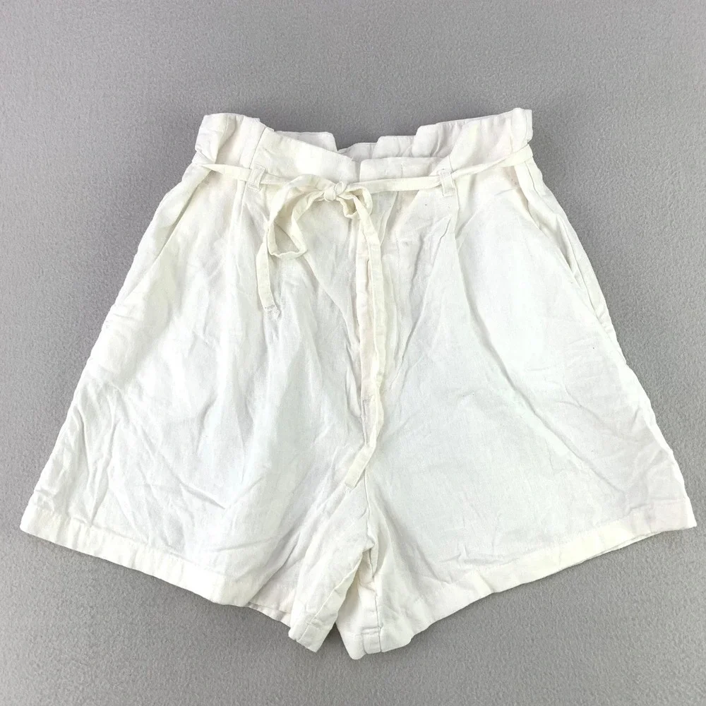 Love Tree Paperbag Waist Shorts Womens L White Linen High Rise Beach Lagenlook